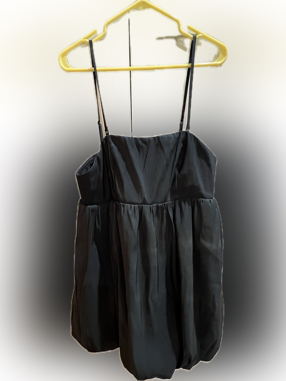 Black Satin Bubble Hem Mini Dress